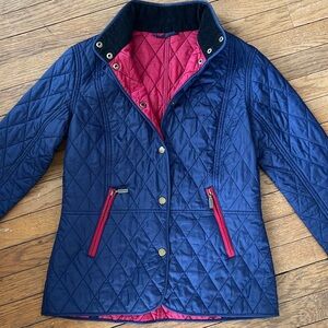 Barbour Women’s Quilted Jacket - Blue and Pink Size 6